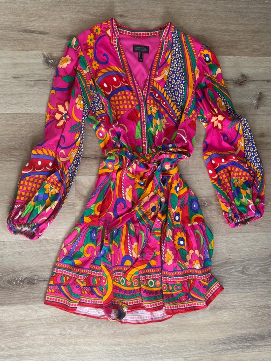 Adrianna Papell Dresses & Skirts - Adrianna Papell Pink Multicolor Paisley Tie-Waist Mini Dress